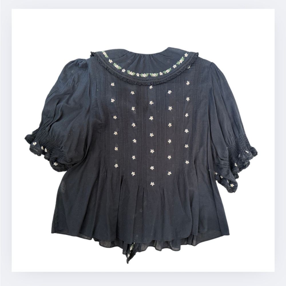 DÔEN Hettie Embroidered Ruffle Organic Cotton Top | Size L - Picture 7 of 8